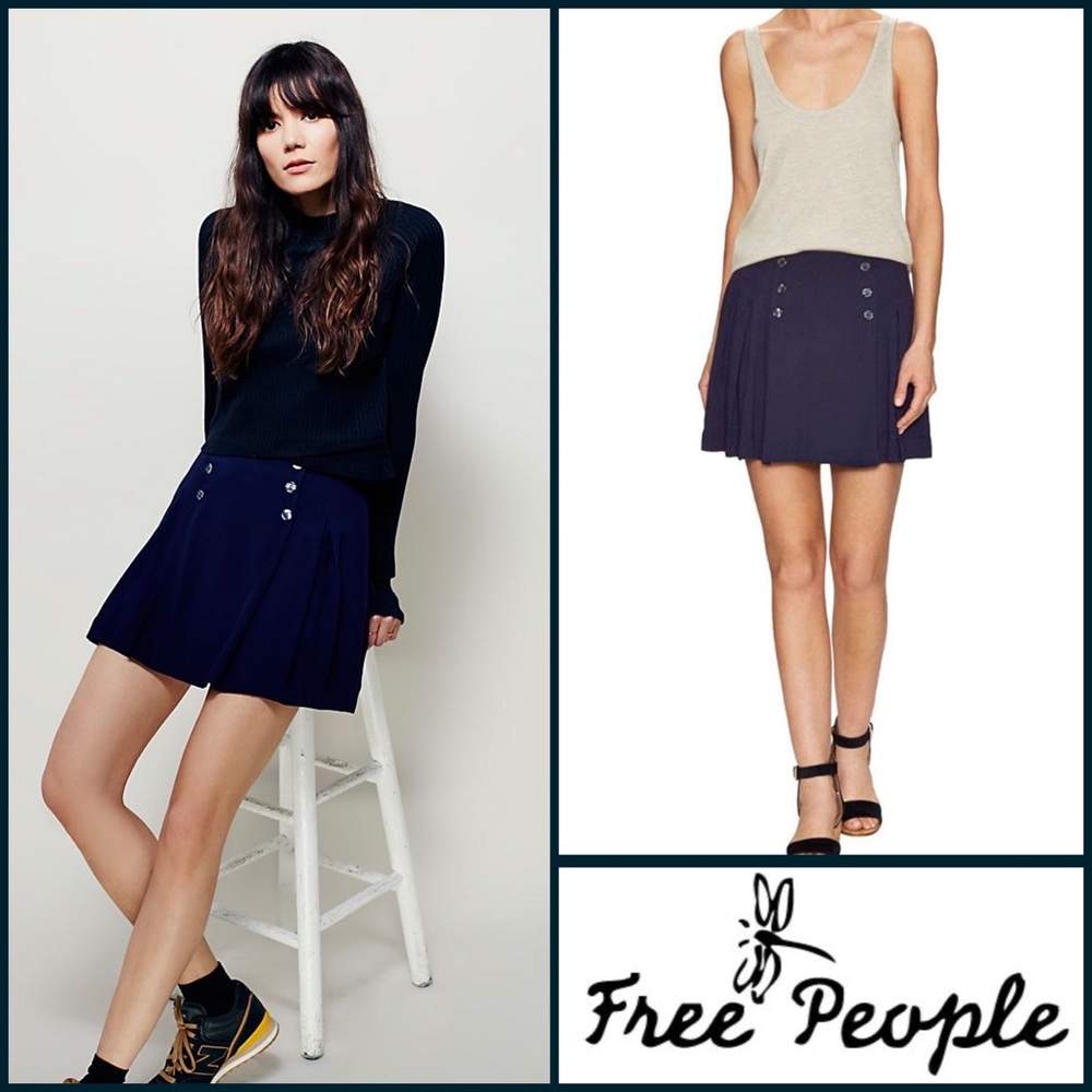 FREE PEOPLE Lover’s Lane Pleated Navy Blue Mini-Skirt NWT Size 8